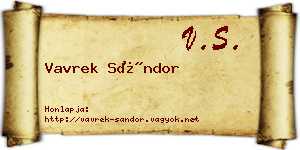 Vavrek Sándor névjegykártya